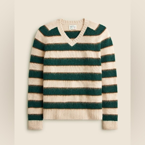 J crew Brushed wool V-neck sweater in stripe - Picture 1 of 5